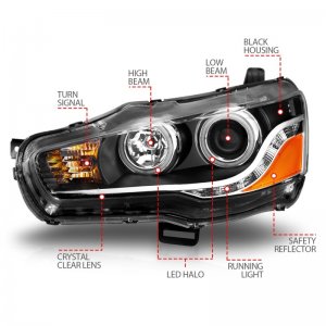 Mitsubishi Lancer Projector Headlights - ANZO - CCFL with Halo, Clear Lens - Black - `08-`15