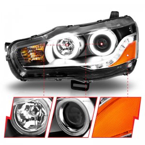Mitsubishi Lancer Projector Headlights - ANZO - CCFL with Halo, Clear Lens - Black - `08-`15