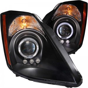 Nissan 350Z Projector Headlights - ANZO - w/ Halo, Clear Lens, Black Housing - Black - `03-`05