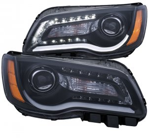 Chrysler 300 Projector Headlights - ANZO - Plank Style Design - Black - `11-`14