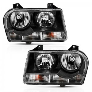 Chrysler 300 Crystal Headlights - ANZO - Clear Lens - Black - `05-`10