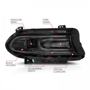 Dodge Charger Projector Headlights - ANZO - Plank Style - Black - `15-`18
