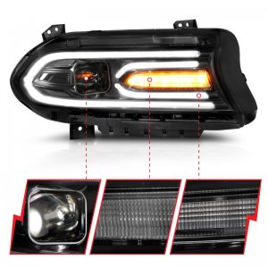Dodge Charger Projector Headlights - ANZO - Plank Style - Black - `15-`18