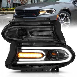 Dodge Charger Projector Headlights - ANZO - Plank Style - Black - `15-`18