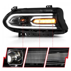 Dodge Charger Projector Headlights - ANZO - Plank Style - Black - `15-`18