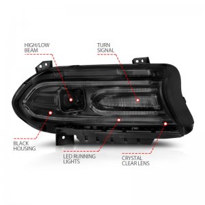 Dodge Charger Projector Headlights - ANZO - Plank Style - Black - `15-`18