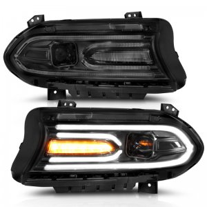 Dodge Charger Projector Headlights - ANZO - Plank Style - Black - `15-`18