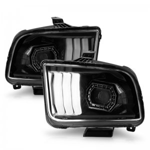 Ford Mustang Projector Headlights - ANZO - Light Bar - Black Housing - `05-`09
