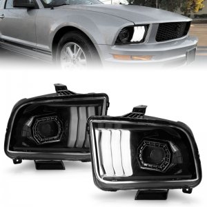 Ford Mustang Projector Headlights - ANZO - Light Bar - Black Housing - `05-`09