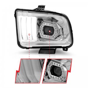 Ford Mustang Projector Headlights - ANZO - w/ Light Bar - Chrome - `05-`09