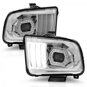Ford Mustang Projector Headlights - ANZO - w/ Light Bar - Chrome - `05-`09