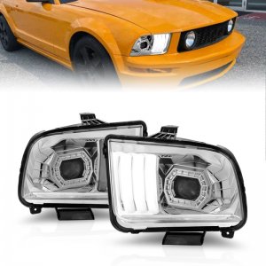 Ford Mustang Projector Headlights - ANZO - w/ Light Bar - Chrome - `05-`09