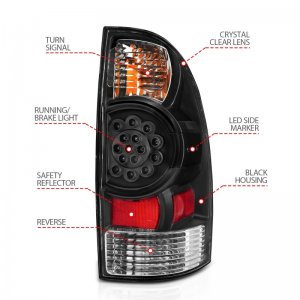 Toyota Tacoma LED Taillights - Rear - ANZO - Clear Lens, Black Housing - Black - `05-`15