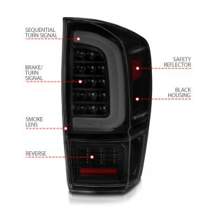 Toyota Tacoma LED Taillights - ANZO - Light Bar Sequential - Black Housing & Smoke Lens - `16-`21