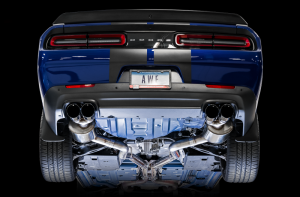 Dodge Challenger Performance Exhaust - AWE Tuning - Cat Back, Non-Resonated Touring Edition, Diamond Black Quad Tips - Quad Black - 2015