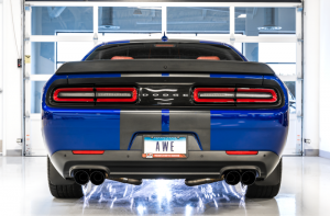 Dodge Challenger Performance Exhaust - AWE Tuning - Cat Back, Non-Resonated Touring Edition, Diamond Black Quad Tips - Quad Black - 2015