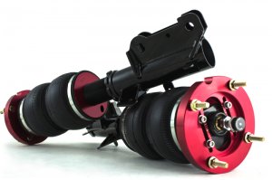 Ford Mustang Coilover Suspension Kit - Front - Air Lift - 2B6 Regular Double-Bellows Air Spring + 30-Level Adjustable, Monotube, Threaded Body Strut + Red Anodized Camber Plates - `05-`14