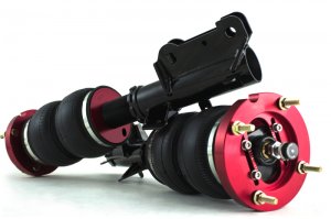 Ford Mustang Coilover Suspension Kit - Front - Air Lift - 2B6 Regular Double-Bellows Air Spring + 30-Level Adjustable, Monotube, Threaded Body Strut + Red Anodized Camber Plates - `05-`14