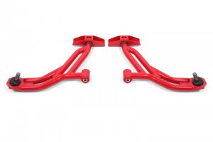 Ford Mustang Control Arms - Lower - BMR Suspension - Adjustable Delrin/Rod End with 19mm Standard Ball Joint - Red - `10-`14