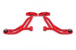 Ford Mustang Control Arms - Lower - BMR Suspension - Non-Adjustable, Delrin/Rod End with 19mm Tall Ball Joint - Red - `10-`14