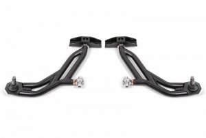 Ford Mustang Control Arms - Front - BMR Suspension - Adjustable, Delrin Bushings/Rod Ends, 19mm Tall Ball Joint - Black Hammertone - `10-`14