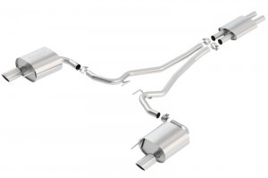 Ford Mustang Performance Exhaust - Borla - S-Type Cat Back, 4in Single Round Rolled Tips - Bright Chrome - `15-`17