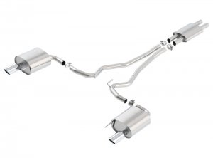 Ford Mustang Performance Exhaust - Borla - S-Type Cat Back, 4in Single Round Rolled Tips - Bright Chrome - `15-`17