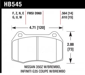 Nissan 350Z Brake Pads - Front - Hawk Performance - HPS Performance Street Compound - `03-`07