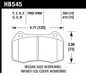 Nissan 350Z Brake Pads - Front - Hawk Performance - HPS Performance Street Compound - `03-`07