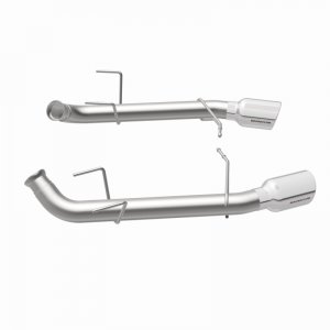 Ford Mustang Performance Exhaust - Rear - Magnaflow - Axle Back, Race Series, Dual Split Rear Exit, 4in. Polished Welded-On Double Wall Angle Cut Rolled Edge Tips - `11-`12