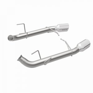 Ford Mustang Performance Exhaust - Rear - Magnaflow - Axle Back, Race Series, Dual Split Rear Exit, 4in. Polished Welded-On Double Wall Angle Cut Rolled Edge Tips - `11-`12