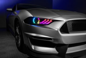 Ford Mustang Headlight Kit w/ Halos - ORACLE Lighting - Dynamic DRL w/ Sequential Turn Signal - ColorSHIFT - `18-`21