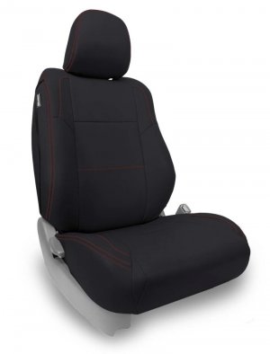 Toyota Tacoma Front Seat Covers - PRP Seats - Fold Flat Edition - Black with Red Stitching - `12-`15