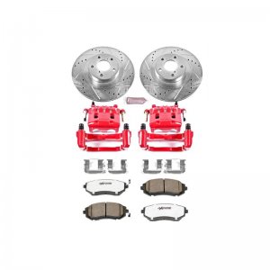 Subaru Impreza Brake Kit - Front - PowerStop - Drilled & Slotted Rotors + Carbon-Fiber Ceramic Pads + Powder Coated Calipers - `03-`05