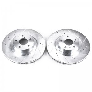 Subaru Impreza Brake Rotors (2) - Front - PowerStop - Evolution Drilled & Slotted - Silver - `02-`07