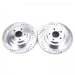 Subaru Impreza Brake Rotors (2) - Rear - PowerStop - Evolution Drilled & Slotted - Silver Zinc - `06-`07