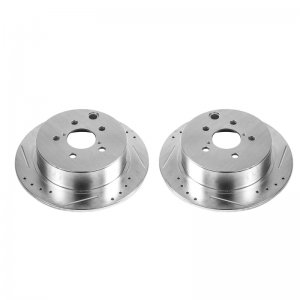 Subaru Impreza Brake Rotors (2) - Rear - PowerStop - Evolution Drilled & Slotted Zinc Plated Rotors - Silver - `12-`19