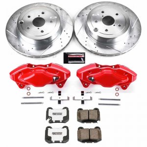Subaru Impreza Brake Kit - Rear - PowerStop - Drilled & Slotted Rotors + Carbon-Fiber Ceramic Pads + Powder Coated Calipers - `08-`14
