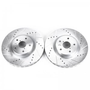 Subaru Impreza Brake Rotors (2) - Front - PowerStop - Evolution Drilled & Slotted - Silver - `05-`14