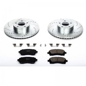 Subaru Impreza Brake Kit - Front - PowerStop - Drilled & Slotted Rotors + Carbon-Fiber Ceramic Pads - `02-`03