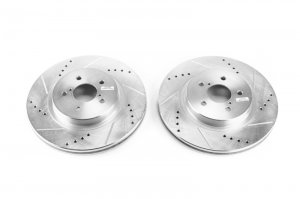 Subaru Impreza Brake Rotors (2) - Front - PowerStop - Evolution Drilled & Slotted - Silver - `17-`19