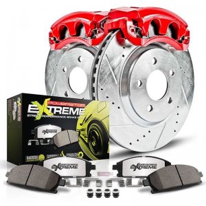 Subaru Impreza Brake Kit - Front - PowerStop - Drilled & Slotted Rotors + Carbon-Fiber Ceramic Pads + Powder Coated Calipers - 2004
