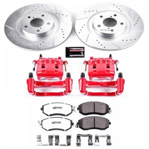 Subaru Impreza Brake Kit - Front - PowerStop - Drilled & Slotted Rotors + Carbon-Fiber Ceramic Pads + Powder Coated Calipers - `11-`14