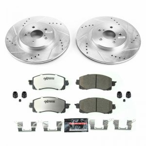 Subaru Impreza Brake Kit - Front - PowerStop - Drilled & Slotted Rotors + Carbon-Fiber Ceramic Pads + Stainless-Steel Hardware - `17-`21