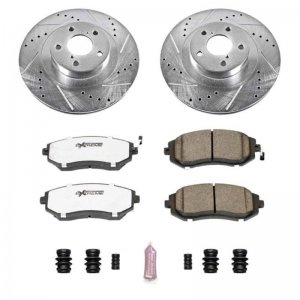 Subaru Impreza Brake Kit - Front - PowerStop - Drilled & Slotted Rotors + Carbon-Fiber Ceramic Pads - `03-`05