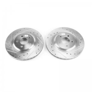 Ford Mustang Brake Rotors (2) - Front - PowerStop - Evolution Drilled & Slotted - Silver - `03-`04