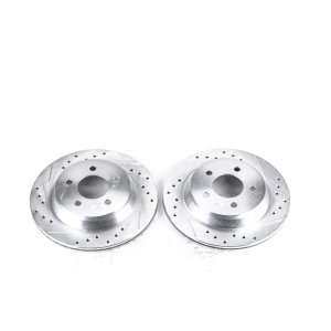 Ford Mustang Brake Rotors (2) - Rear - PowerStop - Evolution Drilled & Slotted - Silver - `03-`04
