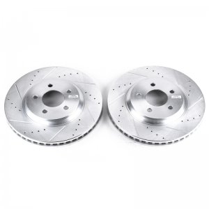 Ford Mustang Brake Rotors (2) - Front - PowerStop - Evolution Drilled & Slotted - Silver - `05-`14