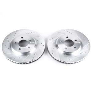 Ford Mustang Brake Rotors (2) - Front - PowerStop - Evolution Drilled & Slotted - Silver - `05-`14