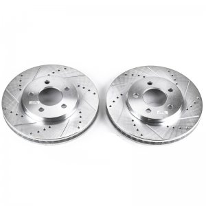 Ford Mustang Brake Rotors (2) - Front - PowerStop - Evolution Drilled & Slotted - Silver - `05-`10